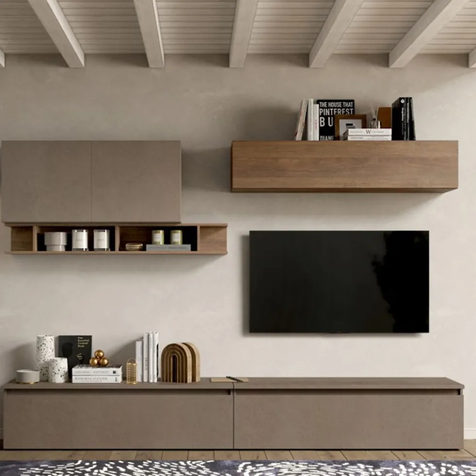 Parete attrezzata moderna 276x200 cm bronzo e noce PAL35