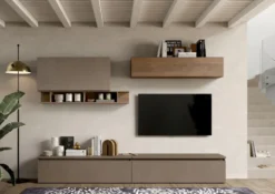 Parete attrezzata moderna 276x200 cm bronzo e noce PAL35