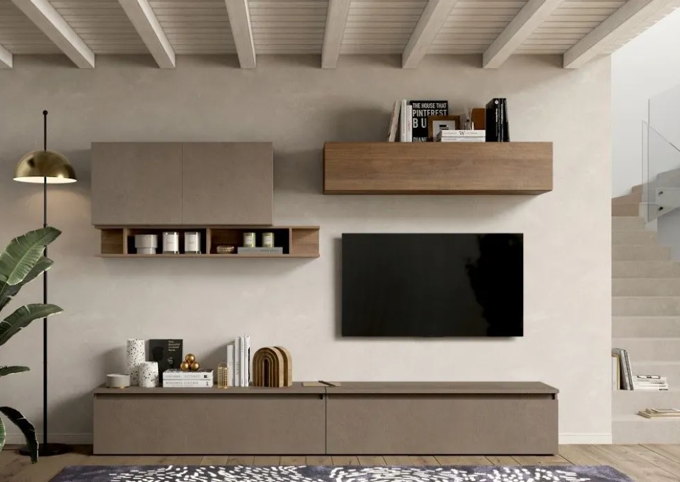 Parete attrezzata moderna 276x200 cm bronzo e noce PAL35