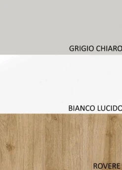 Parete attrezzata moderna 276x187 cm bianco lucido, grigio chiaro e rovere PAL25