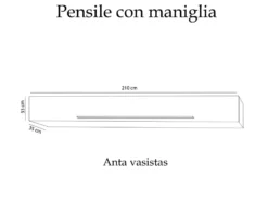 Parete attrezzata moderna 276x187 cm bianco lucido, grigio chiaro e rovere PAL25