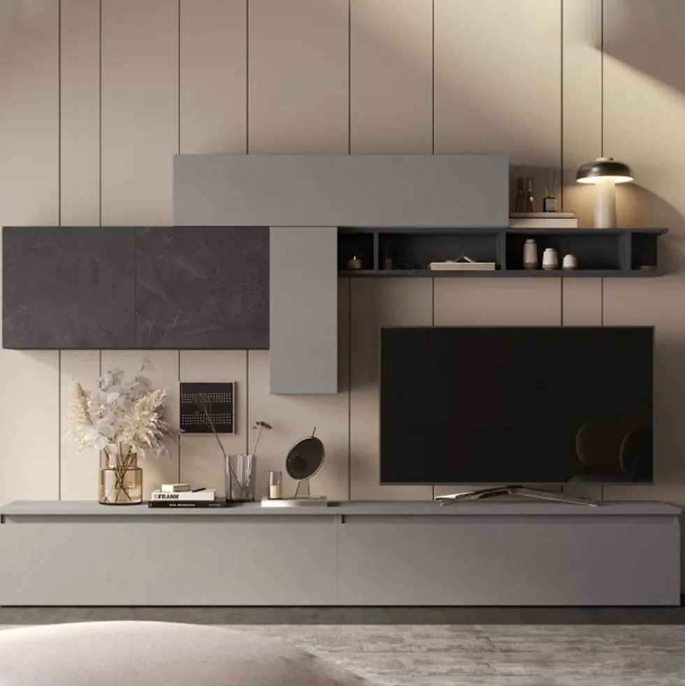 Parete attrezzata moderna 276x180 cm grigio e piombo PAL31