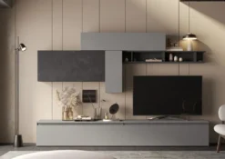 Parete attrezzata moderna 276x180 cm grigio e piombo PAL31