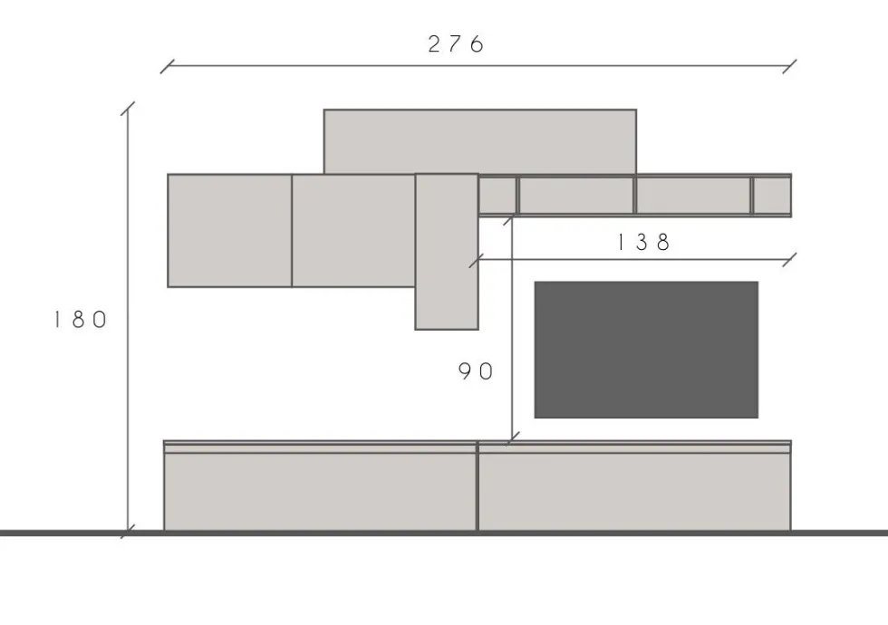 Parete attrezzata moderna 276x180 cm grigio e piombo PAL31