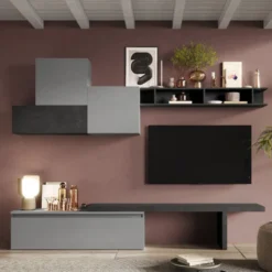 Parete attrezzata moderna 262x189 cm grigio e piombo PAL23