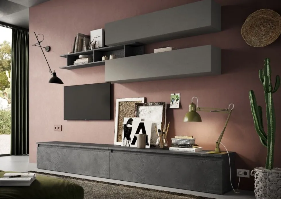 Parete attrezzata moderna 276x190 cm grigio e piombo PAL29