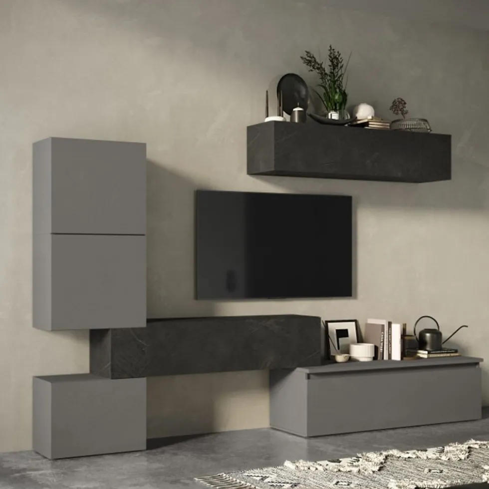 Parete attrezzata moderna 290x190 cm grigio e piombo PAL24
