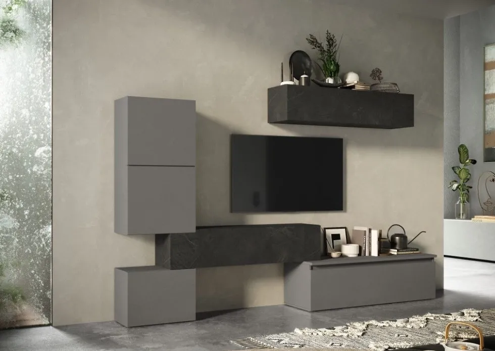 Parete attrezzata moderna 290x190 cm grigio e piombo PAL24