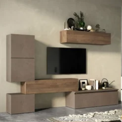 Parete attrezzata moderna 290x190 cm bronzo e noce PAL24