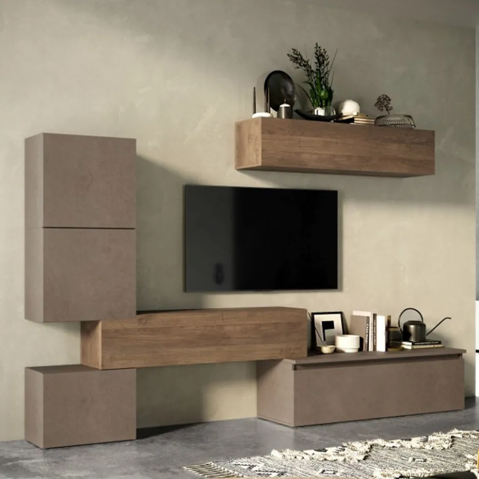 Parete attrezzata moderna 290x190 cm bronzo e noce PAL24
