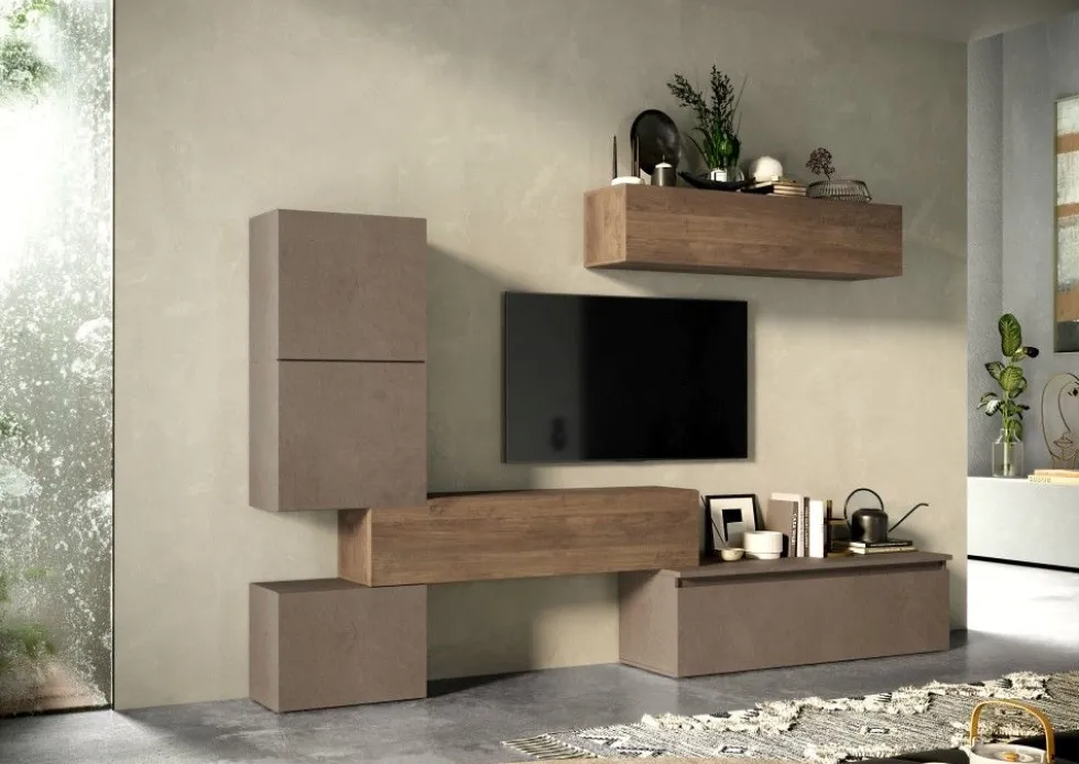 Parete attrezzata moderna 290x190 cm bronzo e noce PAL24