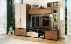 Parete attrezzata moderna 250x185 cm quercia beige e grafite SU41