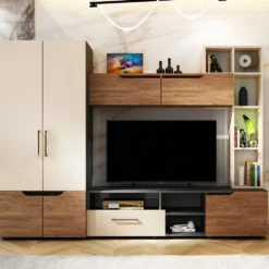 Parete attrezzata moderna 250x185 cm quercia beige e grafite SU41