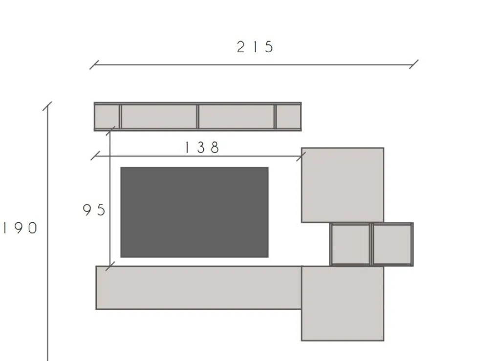 Parete attrezzata moderna 215x190 cm argilla e noce PAL12