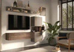 Parete attrezzata moderna 215x190 cm argilla e noce PAL12