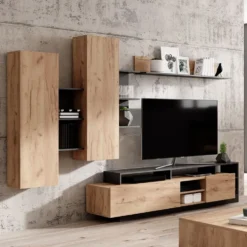 Parete attrezzata moderna 220x120 rovere e antracite PALK1