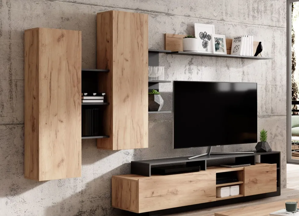 Parete attrezzata moderna 220x120 rovere e antracite PALK1