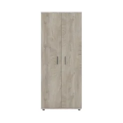Parete attrezzata modulare con vetrinetta e luce led rovere scuro e rovere bianco SG27