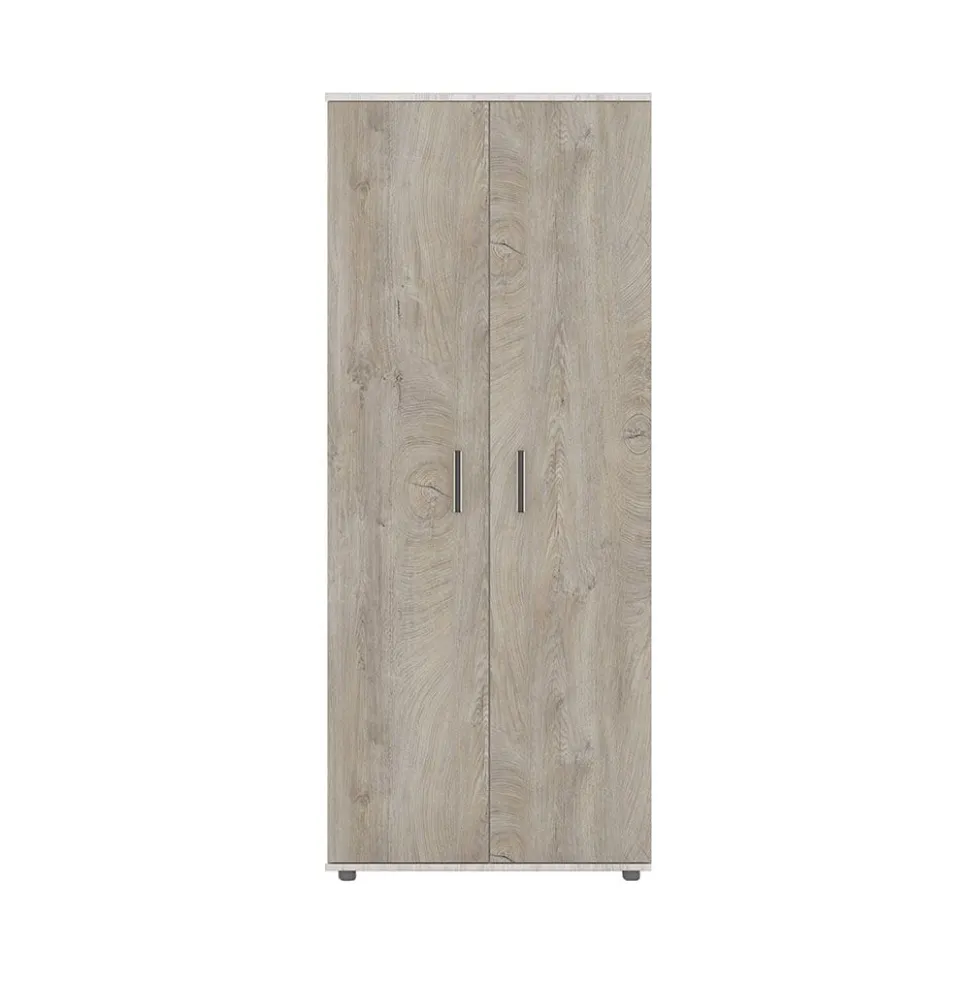 Parete attrezzata modulare con vetrinetta e luce led rovere scuro e rovere bianco SG27