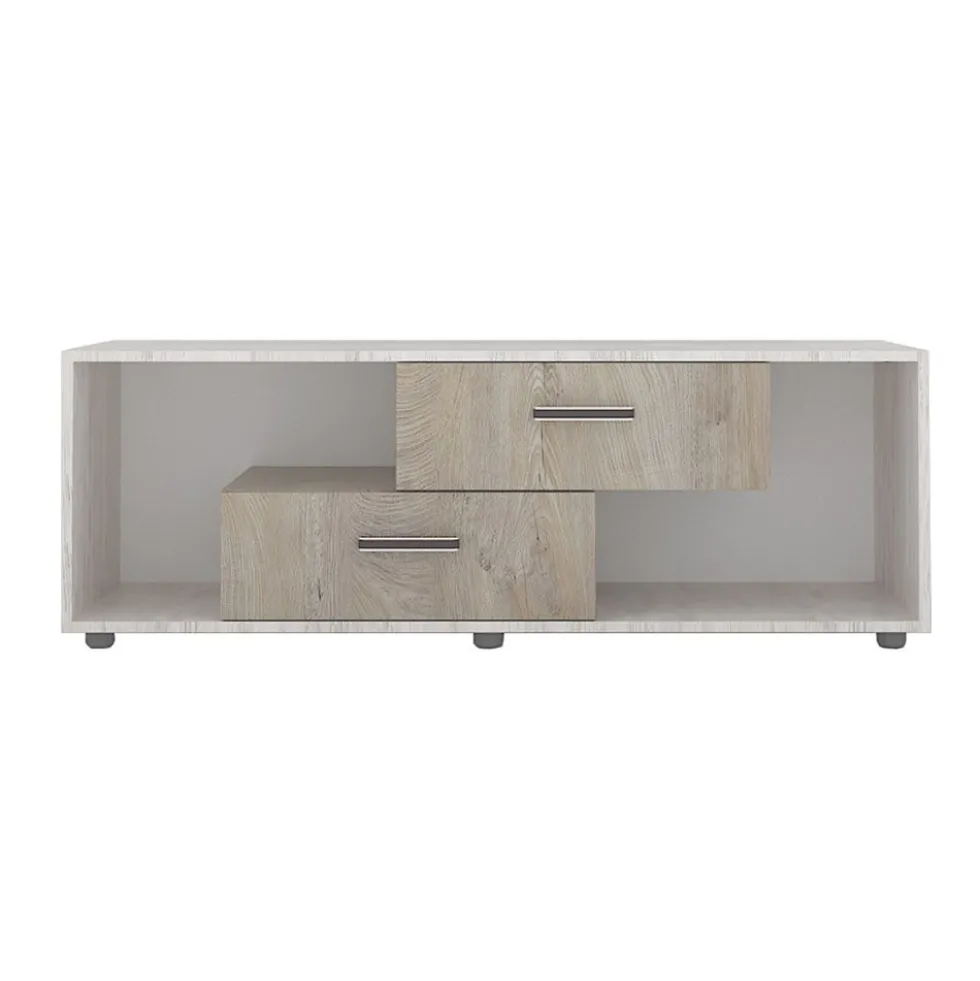Parete attrezzata modulare con vetrinetta e mensola in rovere e rovere scuro e rovere bianco SG31