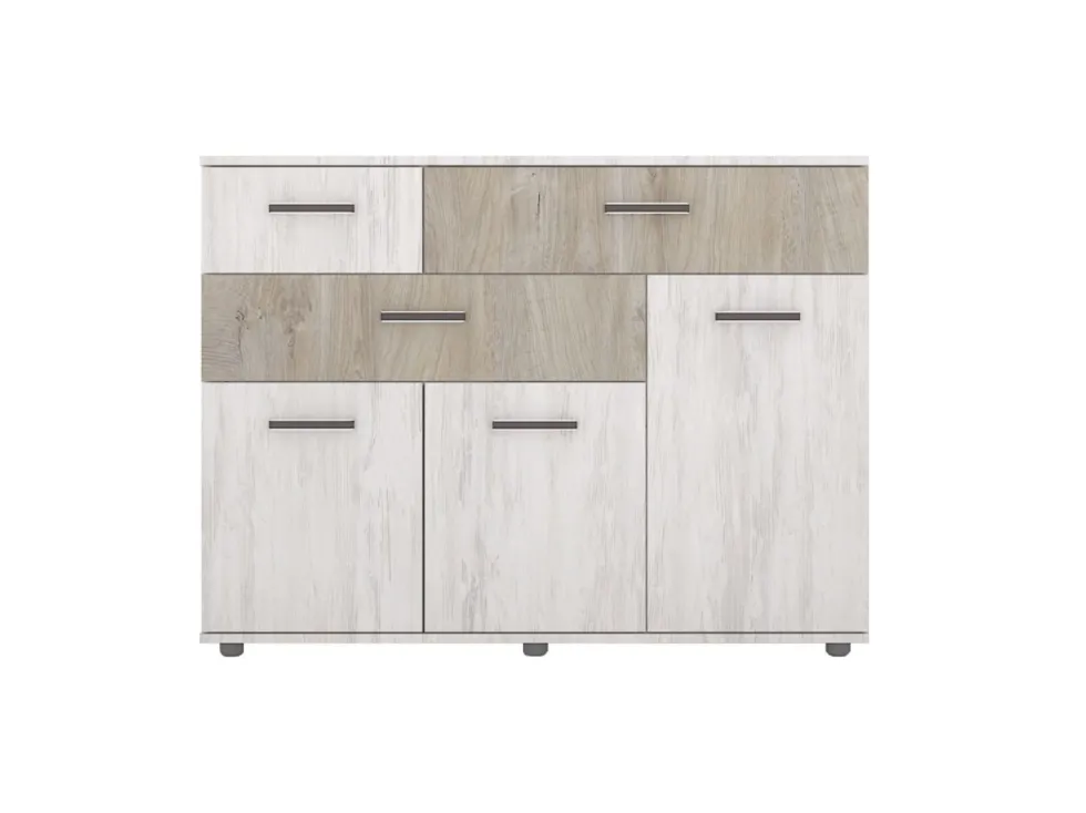 Parete attrezzata modulare con 4 mensole in rovere scuro e rovere bianco SG29