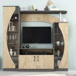 Parete attrezzata per soggiorno 160x160 cm rovere naturale e antracite SG9