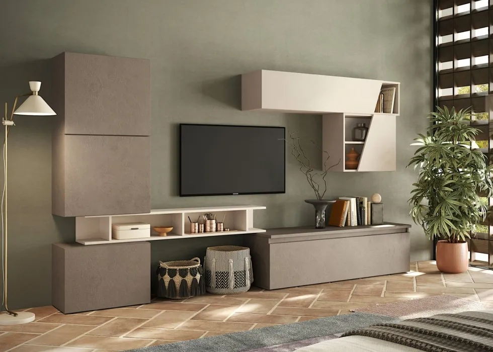 Parete attrezzata per soggiorno 285x200 cm bronzo e beige PAL75