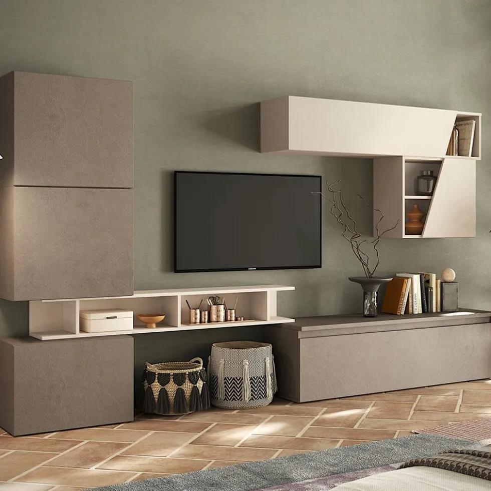Parete attrezzata per soggiorno 285x200 cm bronzo e beige PAL75