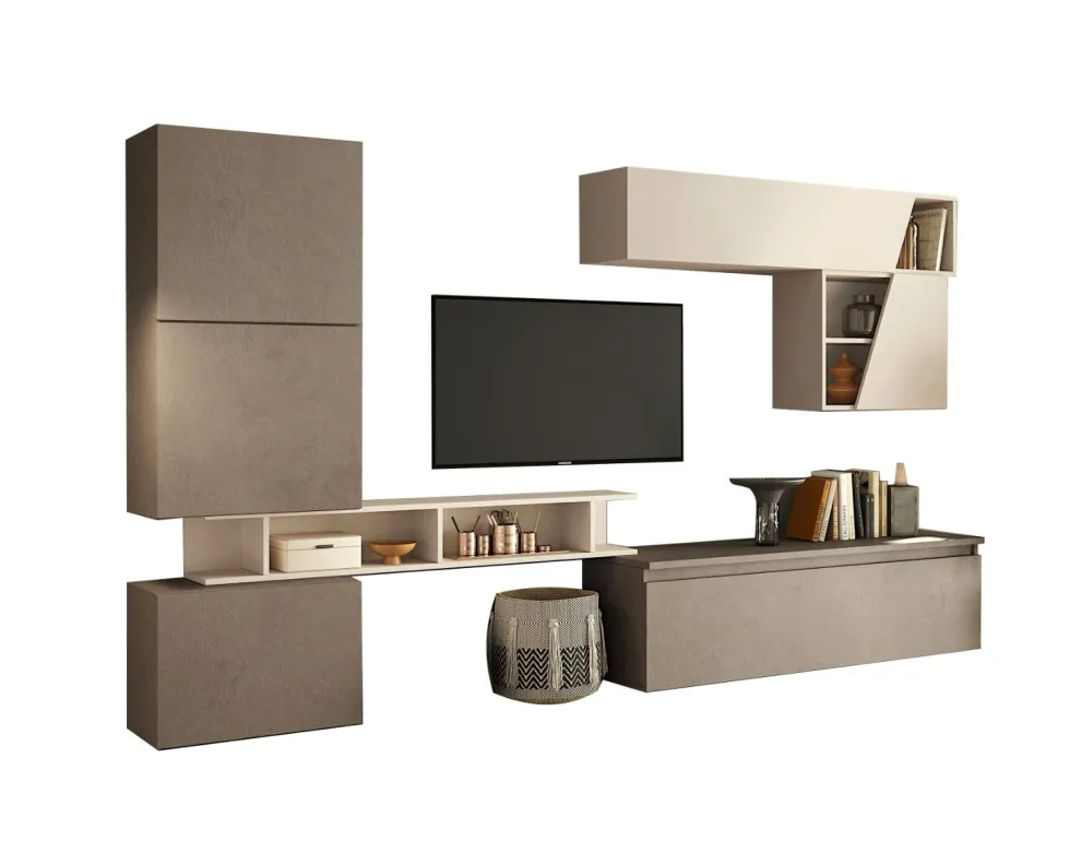 Parete attrezzata per soggiorno 285x200 cm bronzo e beige PAL75