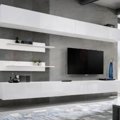 Parete attrezzata porta tv bianca e nera PAP102