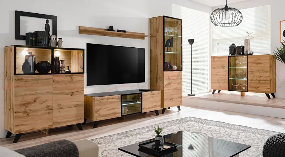 Parete attrezzata rovere miele PAP32