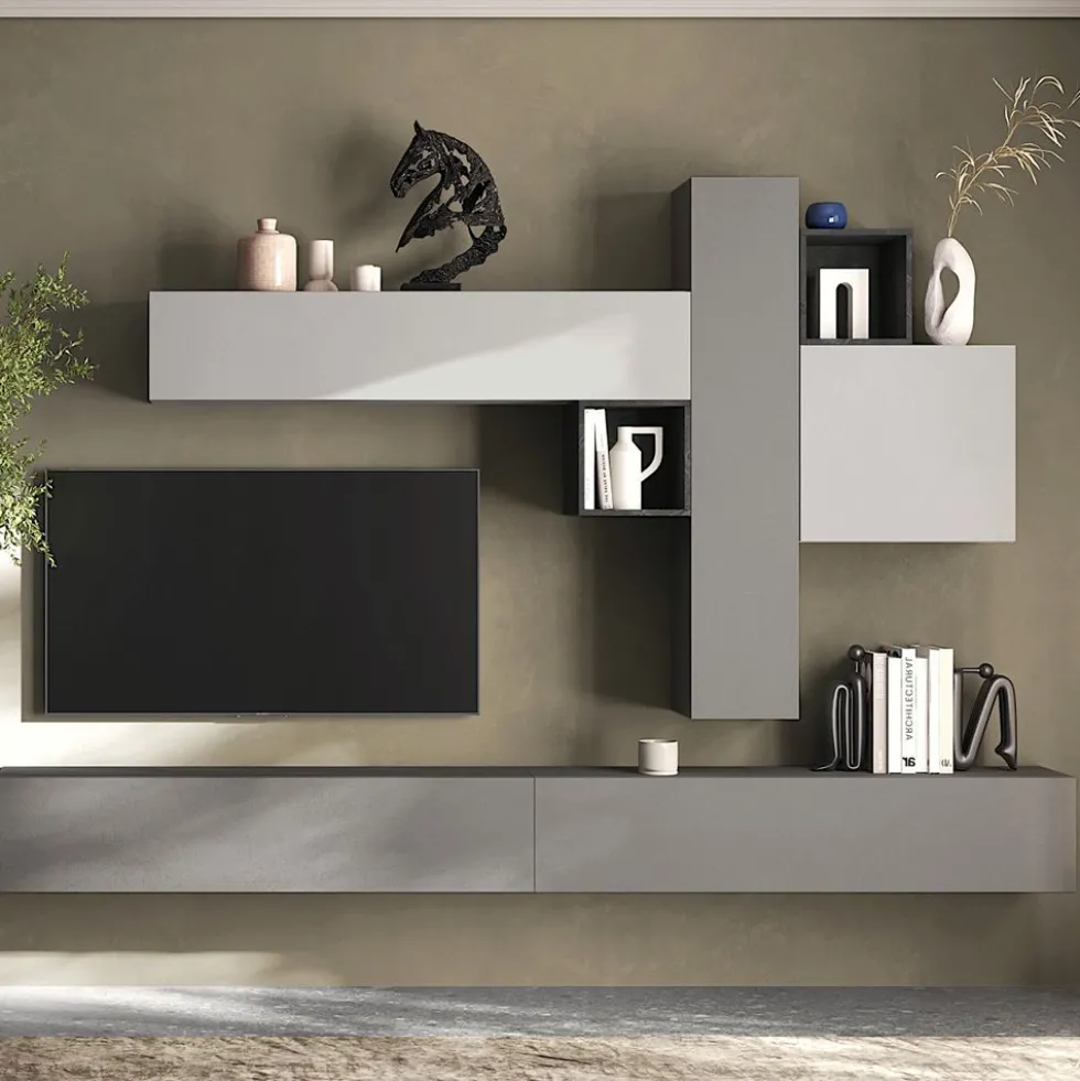 Parete attrezzata salvaspazio 276x210 cm grigia e piombo PAL80
