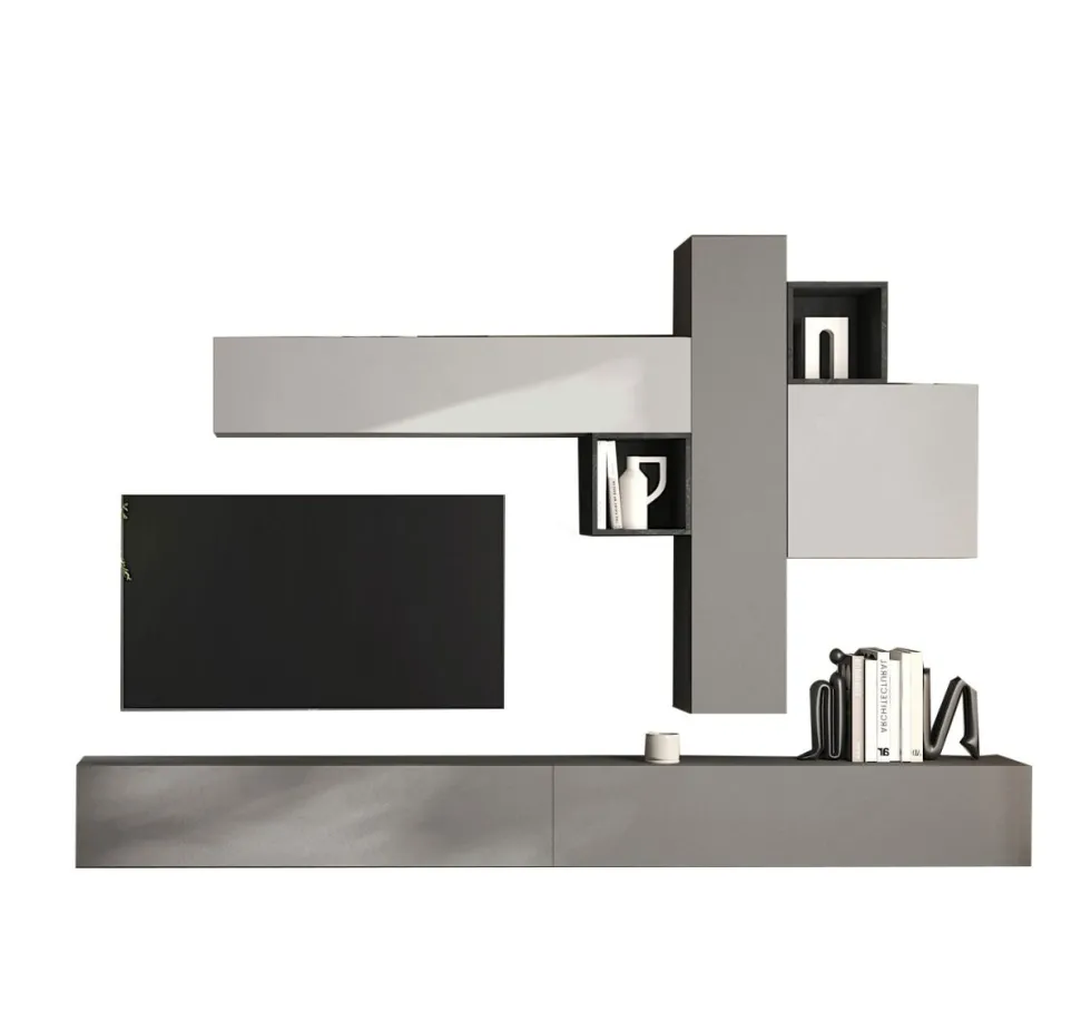 Parete attrezzata salvaspazio 276x210 cm grigia e piombo PAL80