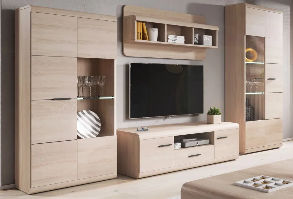 Parete attrezzata soggiorno moderna 298x194 rovere chiaro PALK6