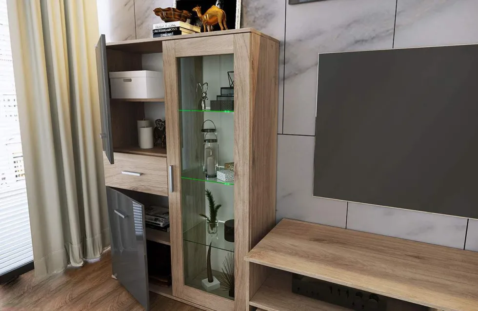 Parete attrezzata soggiorno rovere e grigio PAI25