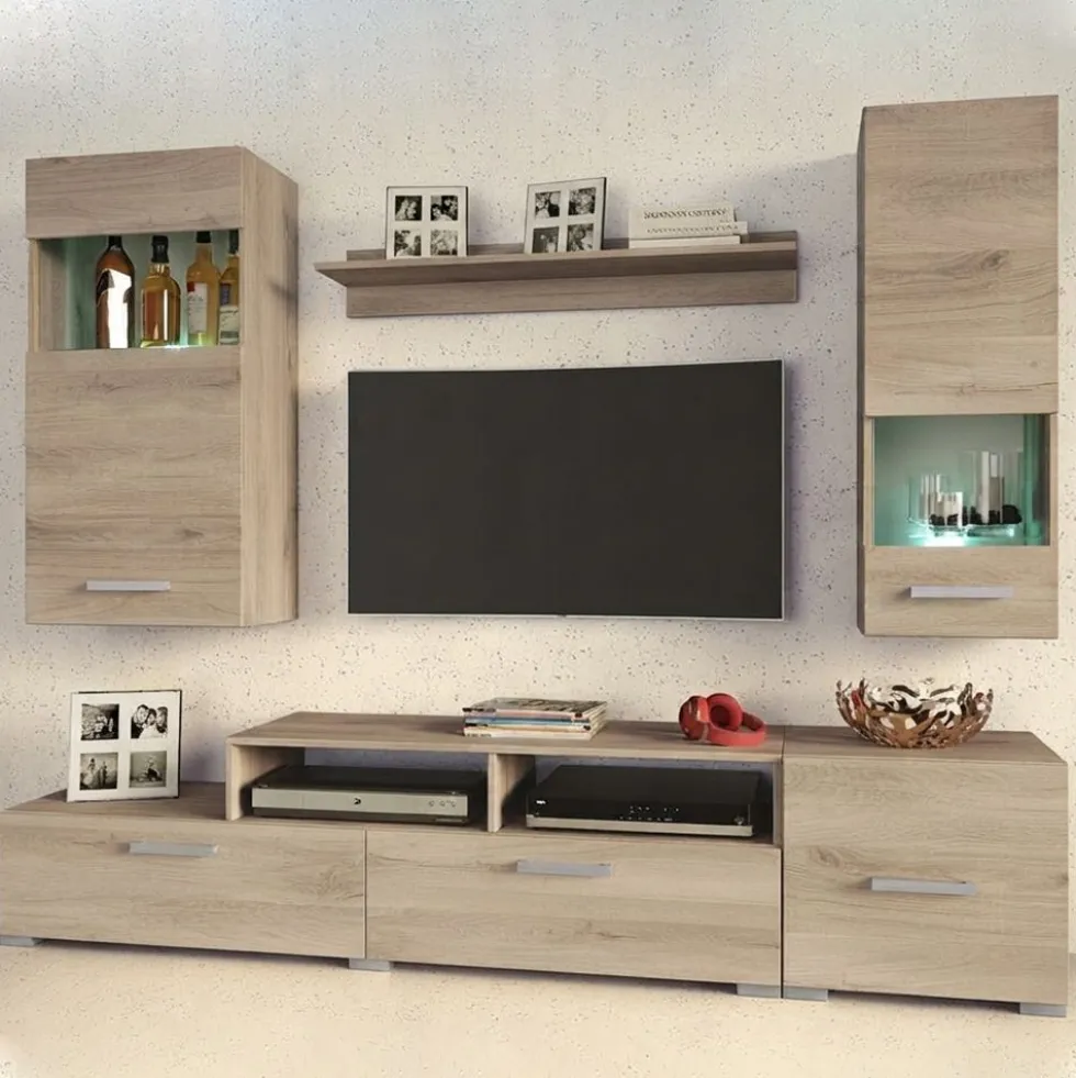 Parete attrezzata soggiorno moderna rovere PAI26