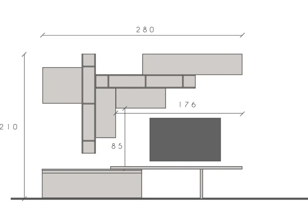 Parete attrezzata soggiorno 280x210 cm grigio, beige e piombo PAL53