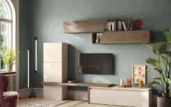 Parete attrezzata soggiorno 280x202 cm beige e noce PAL65