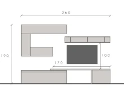 Parete attrezzata soggiorno 260x190 cm piombo, argilla e grigio PAL47
