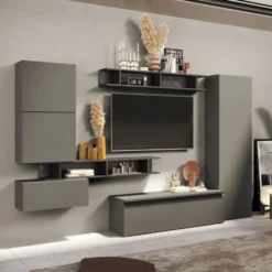 Parete attrezzata soggiorno 295x210 cm grigio e piombo PAL45