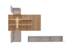 Parete attrezzata sospesa moderna beige e rovere 280x180 PAP151
