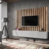Parete attrezzata sospesa moderna 180x148 cm per soggiorno grigio e rovere PAP154