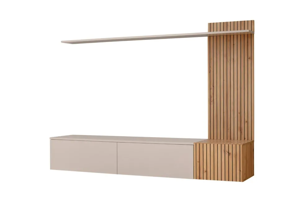 Parete attrezzata sospesa moderna cashmere e rovere 180x130 PAP152