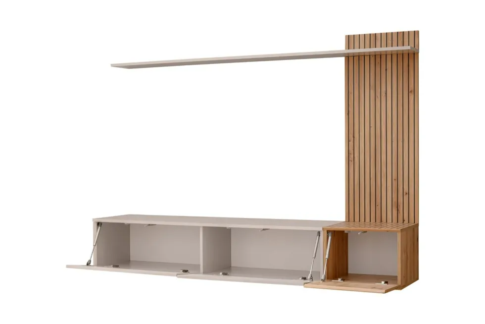Parete attrezzata sospesa moderna cashmere e rovere 180x130 PAP152