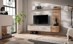 Parete attrezzata sospesa moderna cashmere e rovere 180x130 PAP152