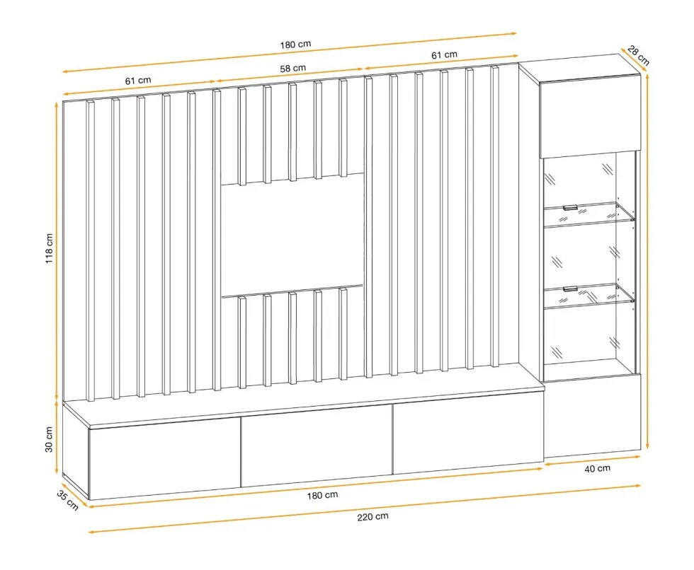 Parete attrezzata sospesa per salotto 220x148 PAP143