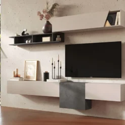 Parete attrezzata sospesa 262x202 cm beige e piombo PAL68