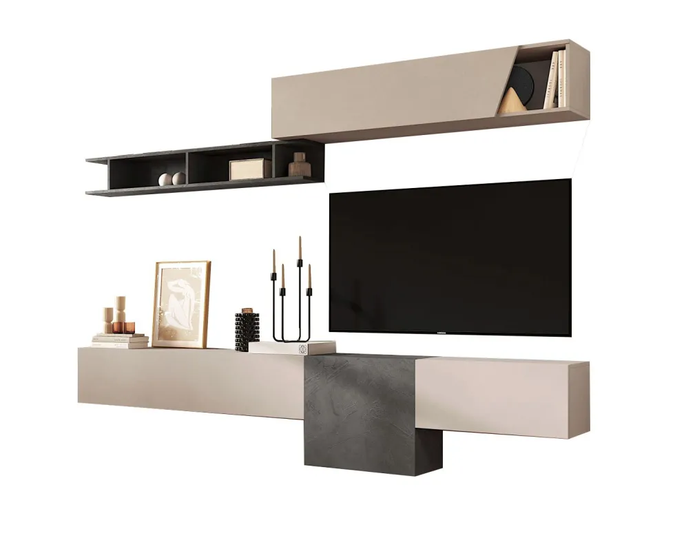 Parete attrezzata sospesa 262x202 cm beige e piombo PAL68