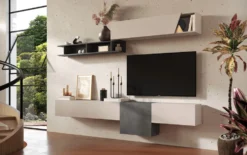 Parete attrezzata sospesa 262x202 cm beige e piombo PAL68