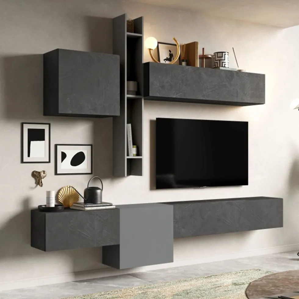 Parete attrezzata sospesa 262x220 cm grigio e piombo PAL20